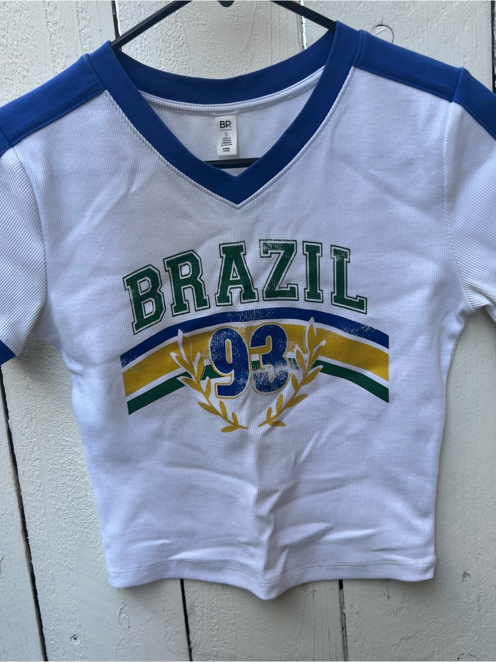 BP 'Brazil 93' White & Blue Graphic V-Neck Tee